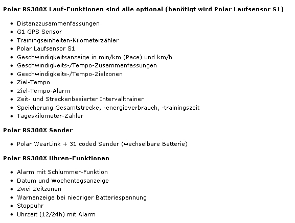 Polar RS300 Lauf Funktionen